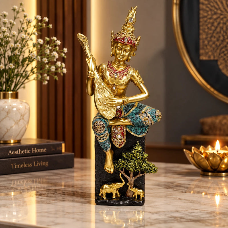 Traditional Golden Musician Buddha Showpiece for Home Decor