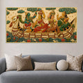 Traditional Indian Boat Journey Embroidery Tanjore Style 3D Canvas Wall Painting