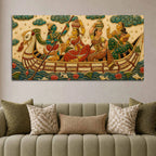 Traditional Indian Boat Journey Embroidery Tanjore Style 3D Canvas Wall Painting