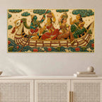 Traditional Indian Boat Journey Embroidery Tanjore Style 3D Canvas Wall Painting