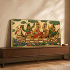 Traditional Indian Boat Journey Embroidery Tanjore Style 3D Canvas Wall Painting