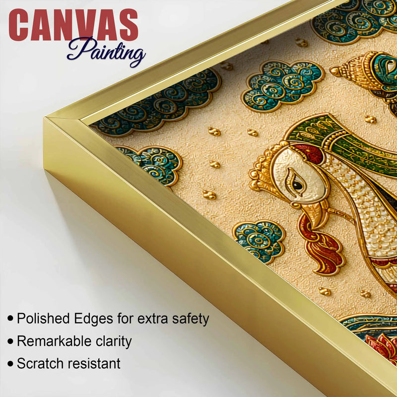 Traditional Indian Boat Journey Embroidery Tanjore Style 3D Canvas Wall Painting