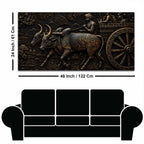 Traditional Indian Bullock Cart Village Scene Metallic Look 3D Canvas Wall Painting