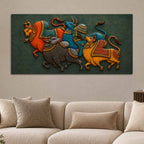 Traditional Indian Bulls 3D Bas-Relief Type Canvas Wall Painting