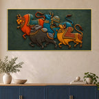 Traditional Indian Bulls 3D Bas-Relief Type Canvas Wall Painting