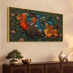 Traditional Indian Bulls 3D Bas-Relief Type Canvas Wall Painting