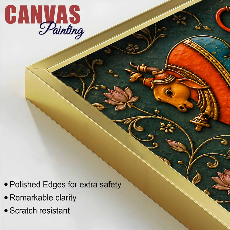 Traditional Indian Bulls 3D Bas-Relief Type Canvas Wall Painting