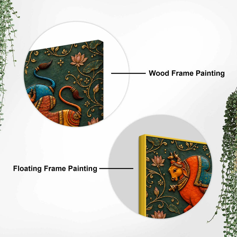 Traditional Indian Bulls 3D Bas-Relief Type Canvas Wall Painting