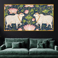 Traditional Indian Cow Art with Lotus Crystal Glass Wall Painting