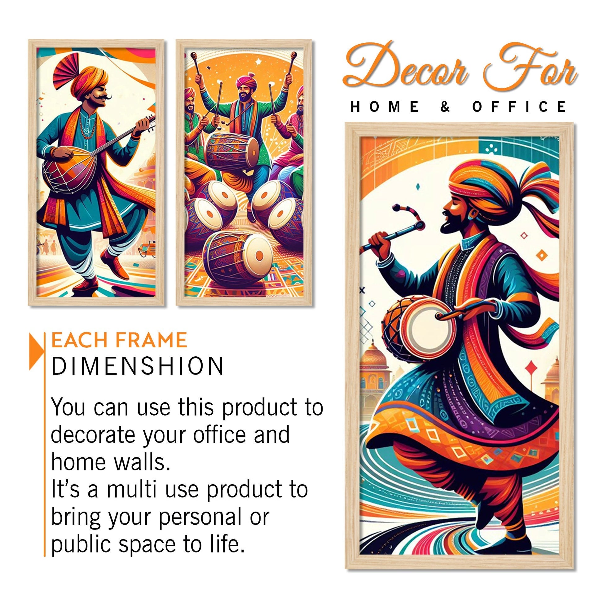 Traditional Indian Culture Lohri Festival Art Wooden Wall Frame Set of Three