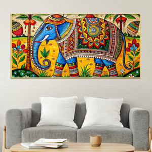 Traditional Indian Elephant Canvas Madhubani Wall Art Painting