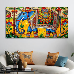 Traditional Indian Elephant Canvas Madhubani Wall Art Painting