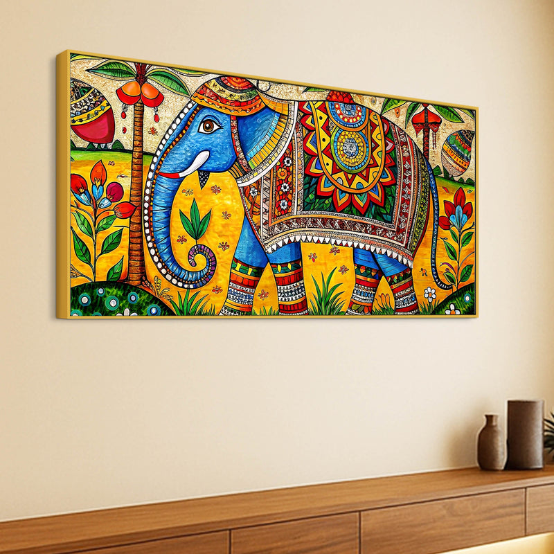 Traditional Indian Elephant Canvas Madhubani Wall Art Painting