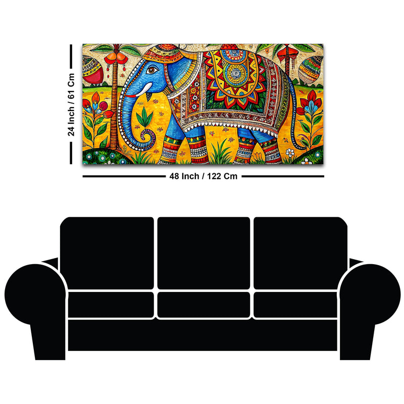 Traditional Indian Elephant Canvas Madhubani Wall Art Painting