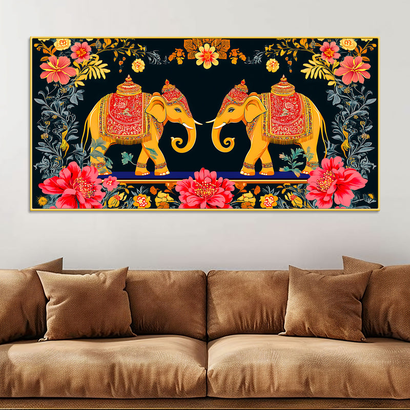 traditional-indian-elephant-canvas-painting-ethnic-floral-wall-painting