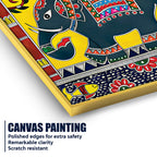 Traditional Indian Elephant Canvas Painting | Folk Art Wall Decor for Living Room & Gifting