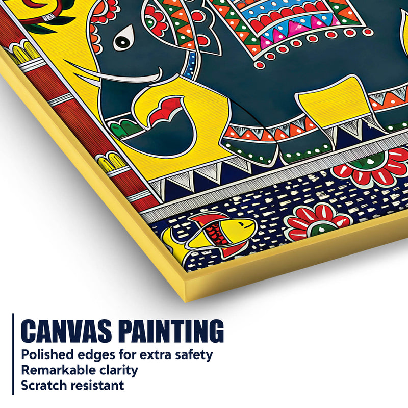 Traditional Indian Elephant Canvas Painting | Folk Art Wall Decor for Living Room & Gifting