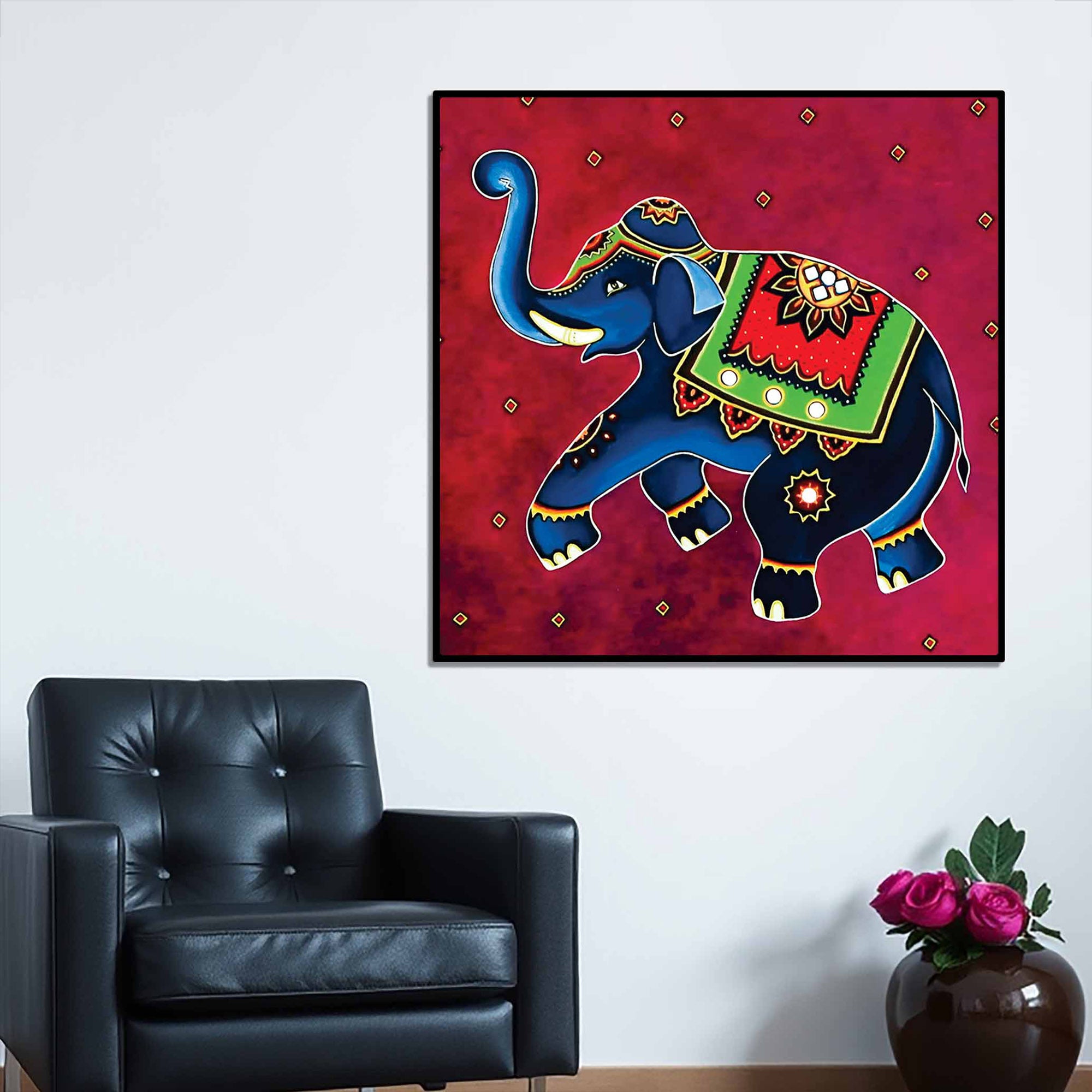 Traditional Indian Elephant Canvas Painting | Living Room Wall Art