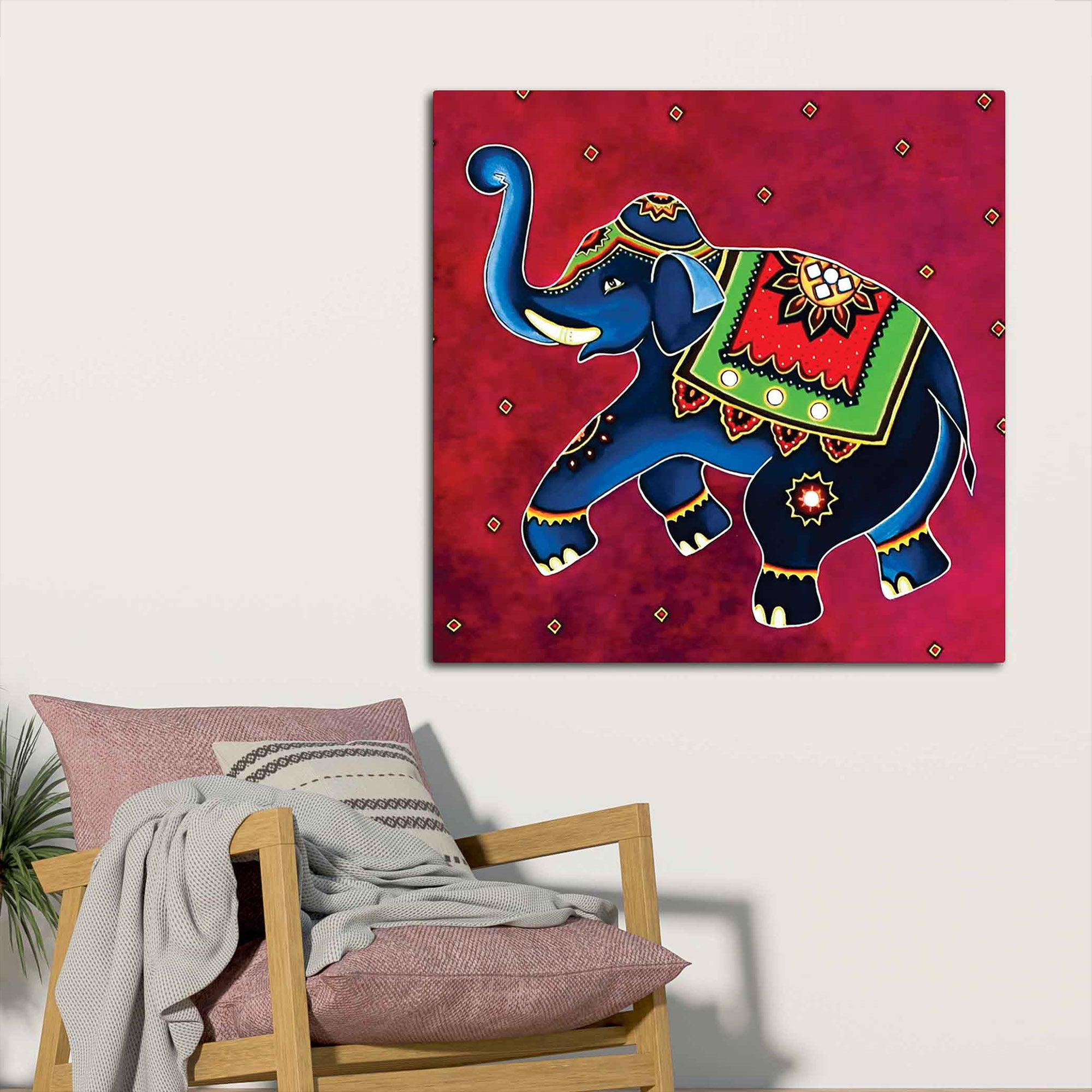 Traditional Indian Elephant Canvas Painting | Living Room Wall Art