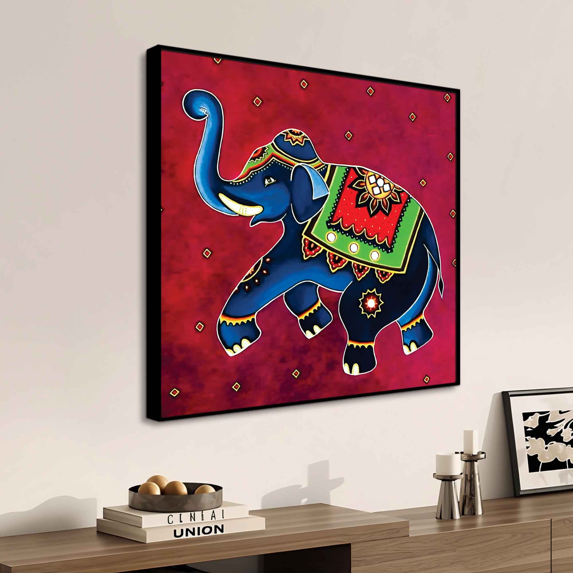 Traditional Indian Elephant Canvas Painting | Living Room Wall Art