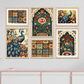 Traditional Indian Floral and Peacock Wall Frame Set of 6