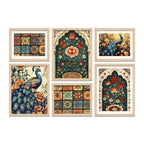 Traditional Indian Floral and Peacock Wall Frame Set of 6