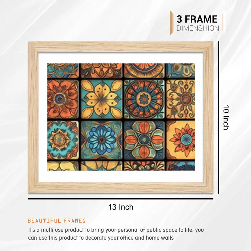 Traditional Indian Floral and Peacock Wall Frame Set of 6