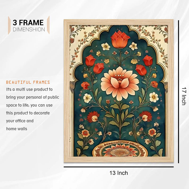 Traditional Indian Floral and Peacock Wall Frame Set of 6