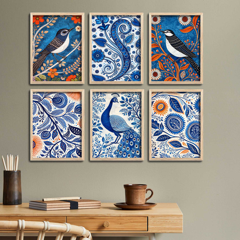 traditional-indian-floral-bird-wall-frame-set-of-six