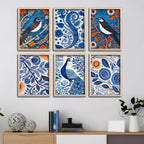 Traditional Indian Floral & Bird Wall Frame Set of Six