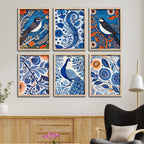 Traditional Indian Floral & Bird Wall Frame Set of Six