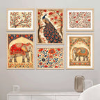 Traditional Indian Floral Wall Art Frame Set of 6