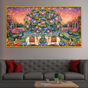 Traditional Indian Gau Mata Painting Crystal Glass Wall Art for Festive Home Décor
