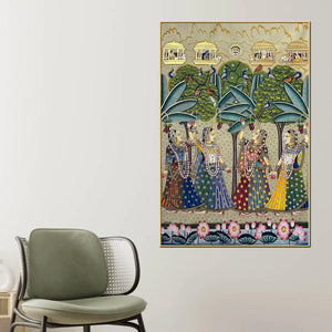 Traditional Indian Gopis Dance Scene Pichwai Inspired Canvas Wall Painting