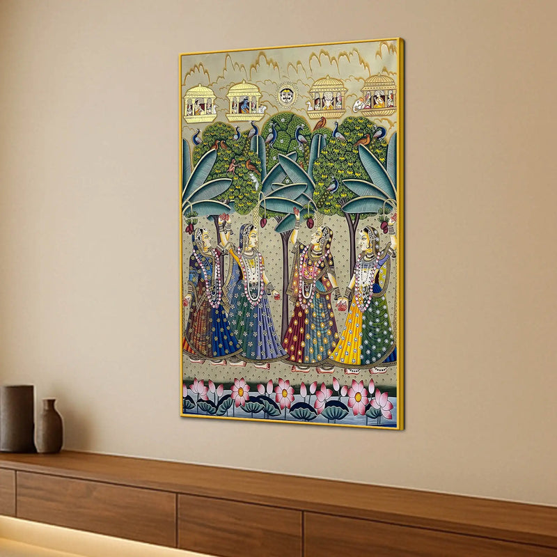 Traditional Indian Gopis Dance Scene Pichwai Inspired Canvas Wall Painting