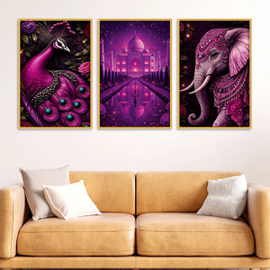 Traditional Indian Heritage Canvas Wall Painting Set of Three