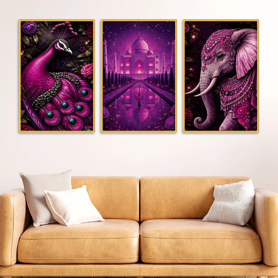 Traditional Indian Heritage Canvas Wall Painting Set of Three