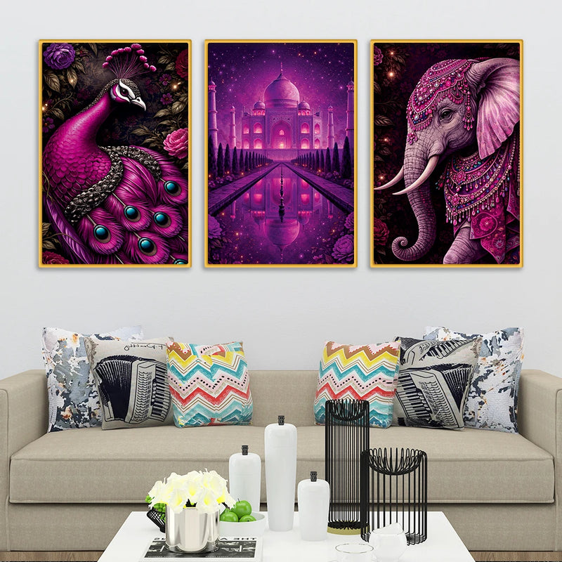 Traditional Indian Heritage Canvas Wall Painting Set of Three