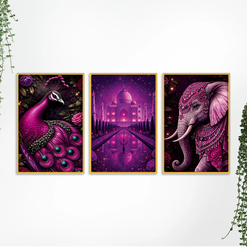 Traditional Indian Heritage Canvas Wall Painting Set of Three