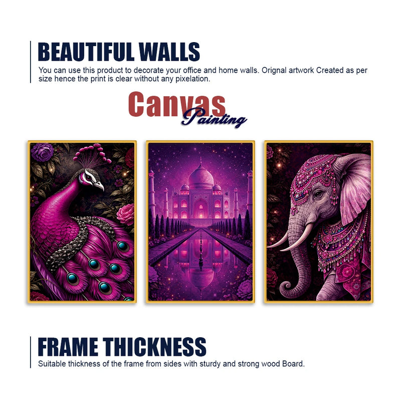 Traditional Indian Heritage Canvas Wall Painting Set of Three