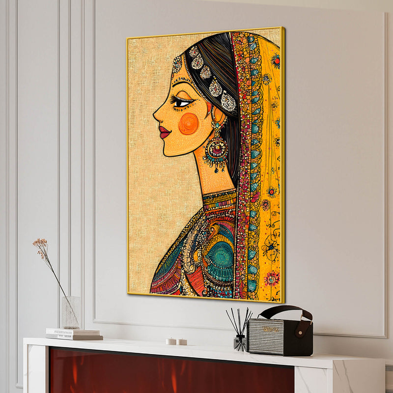 Traditional Indian Lady Side Profile Canvas Wall Painting