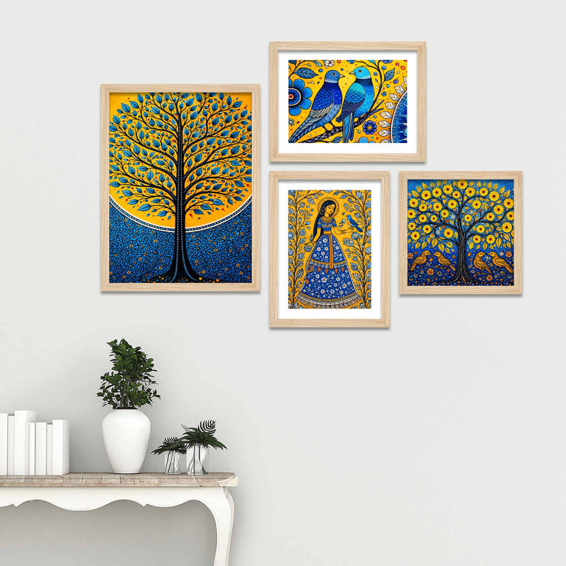 Traditional Indian Nature Wall Frame Set of Four