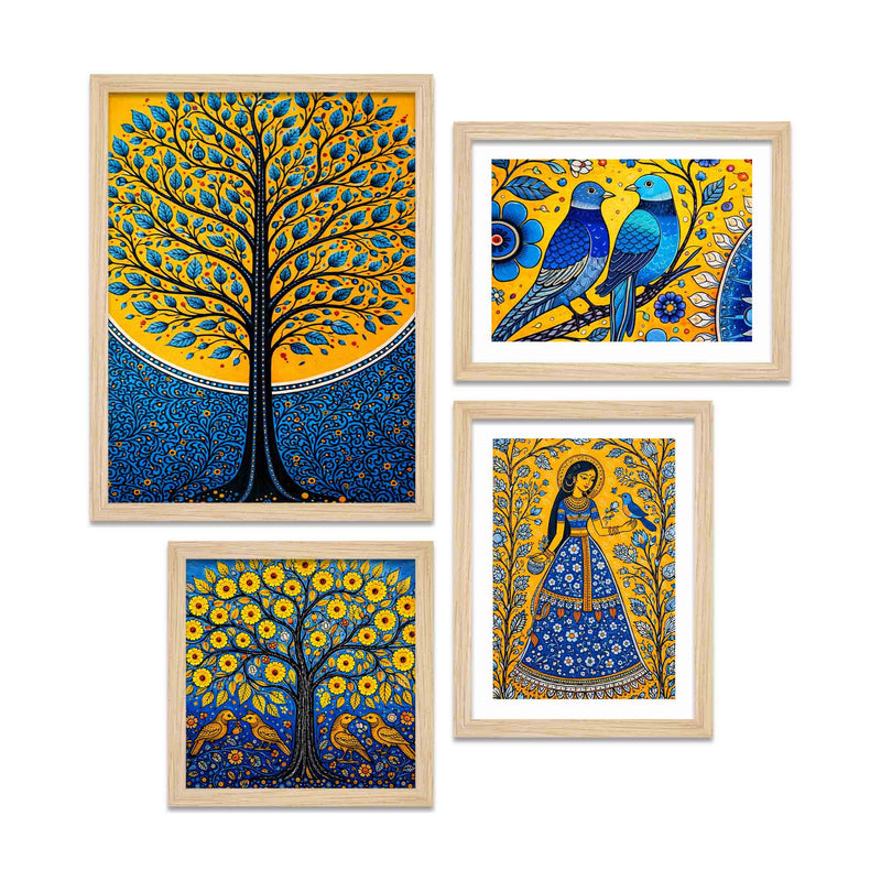 Traditional Indian Nature Wall Frame Set of Four