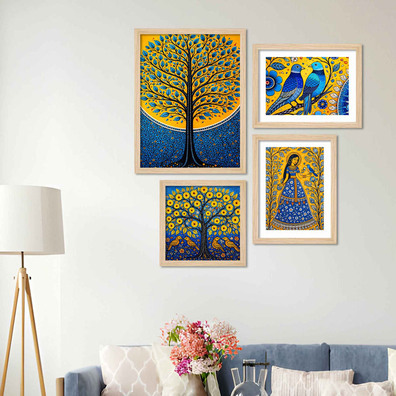 Traditional Indian Nature Wall Frame Set of Four