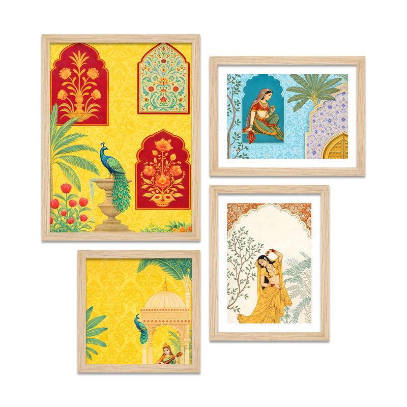 Traditional Indian Palace Art Wall Frame Set of Four