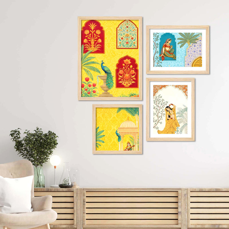 Traditional Indian Palace Art Wall Frame Set of Four