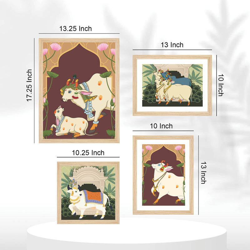 Traditional Indian Pichwai Cow Wall Frame Set of Four