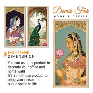 Traditional Indian Queen Art Wooden Wall Frame Set of Three