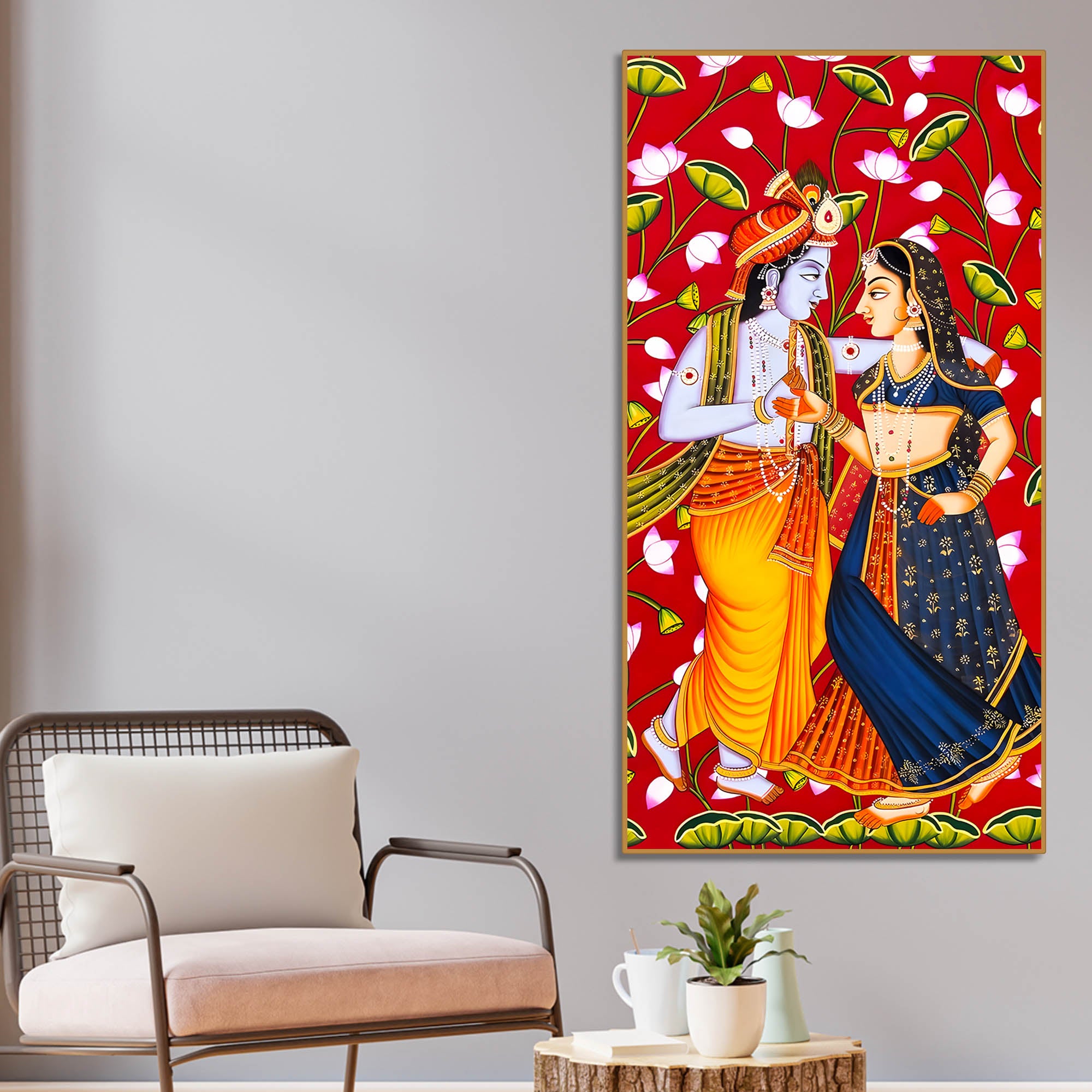 Traditional Indian Radha Krishna Canvas Painting | Luxury Religious Home Decor