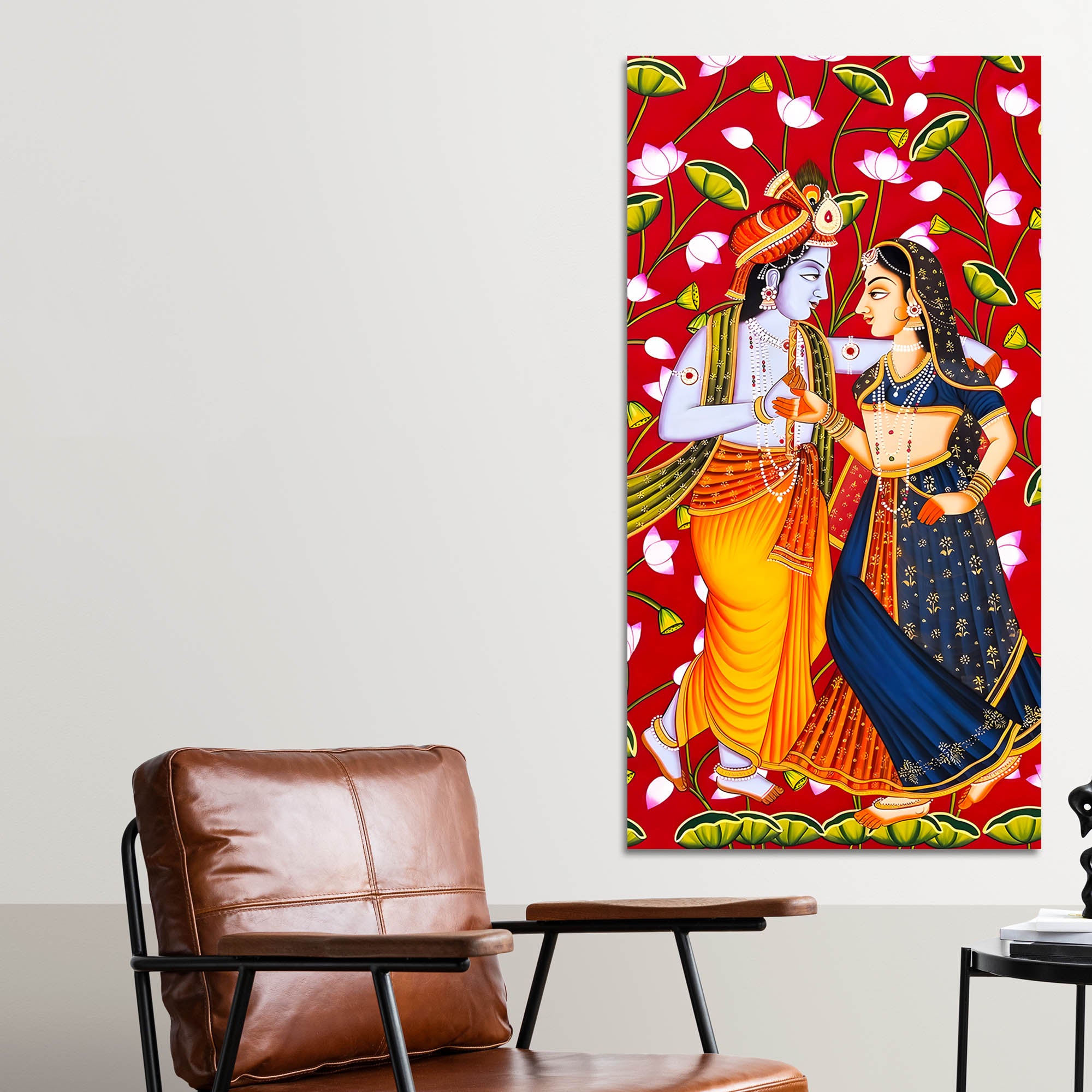 Traditional Indian Radha Krishna Canvas Painting | Luxury Religious Home Decor